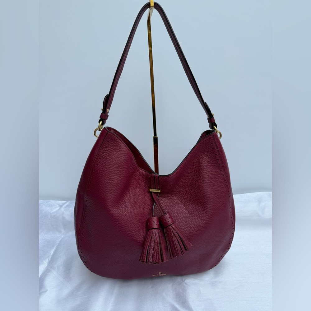 Kate Spade James Street Mason Large Merlot Cow Leather Hobo Bag With Tassel - Picture 14 of 17